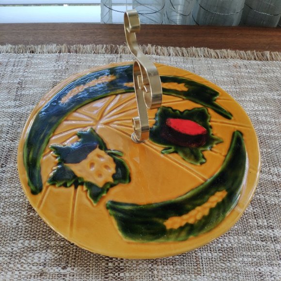 Vallauris Plate Platter with Scroll Handle, VTG Made in France MCM Ceramic 11" - Picture 2 of 13